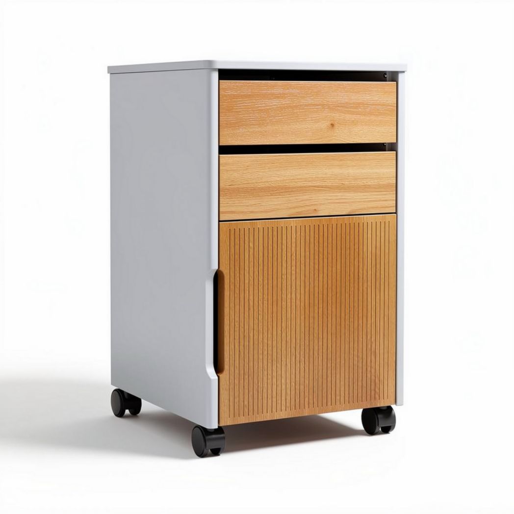 Mobilier roulant en bois et métal avec 2 tiroirs et une porte 40 x 40 x 60cm