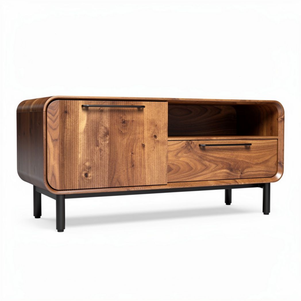 Meuble TV en bois de noyer avec rangement 120 x 40 x 50cm