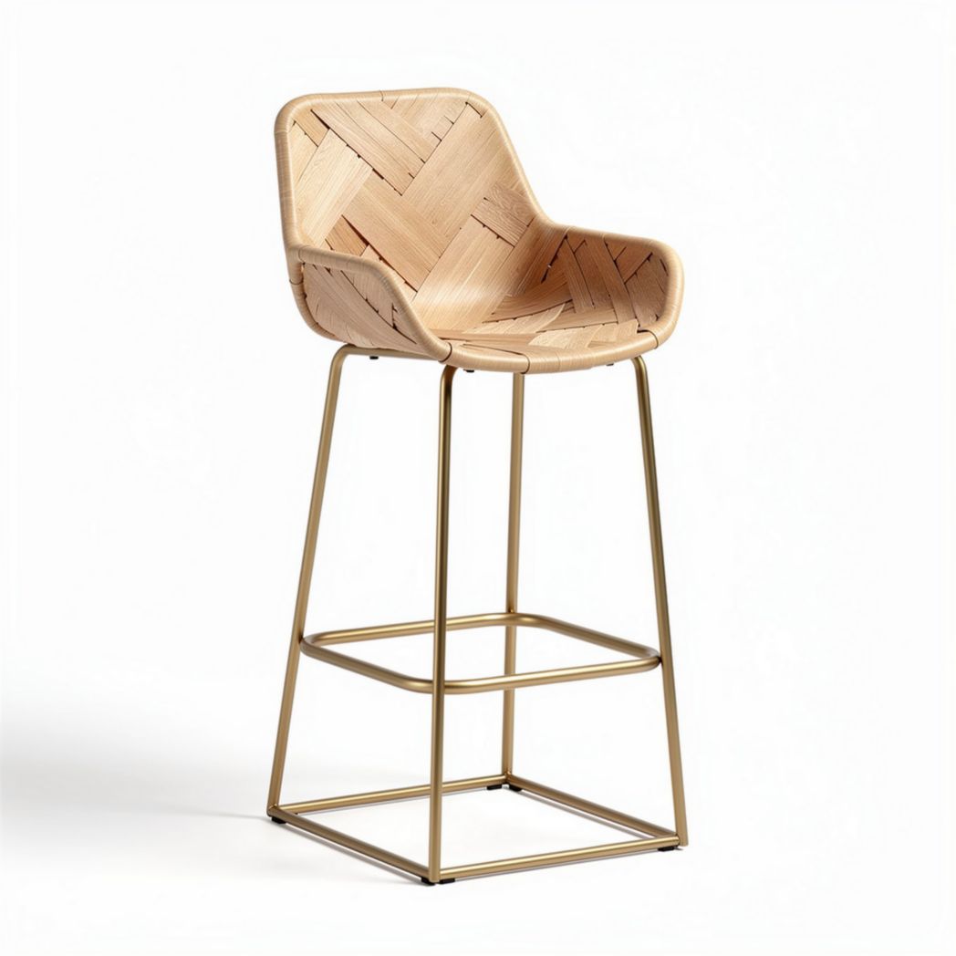 Tabouret de bar en rotin et métal doré 45 x 45 x 100cm naturel
