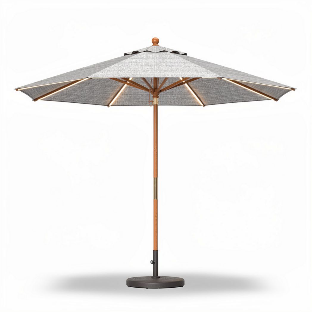 Parasol en aluminium avec toile grise et base solide dimensions 250 x 250 x 300cm