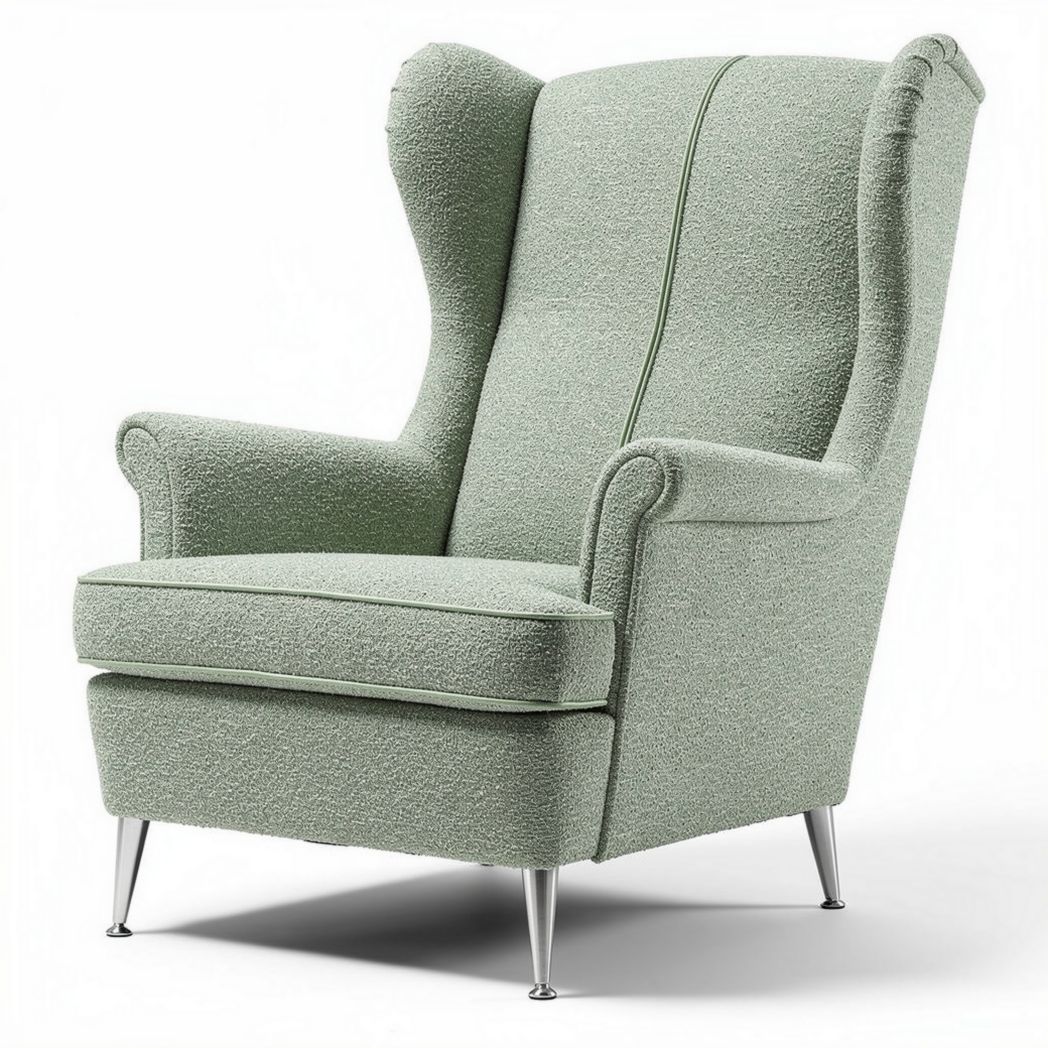 Fauteuil haut en tissu bouclé vert clair dimensions 80 x 80 x 100 cm