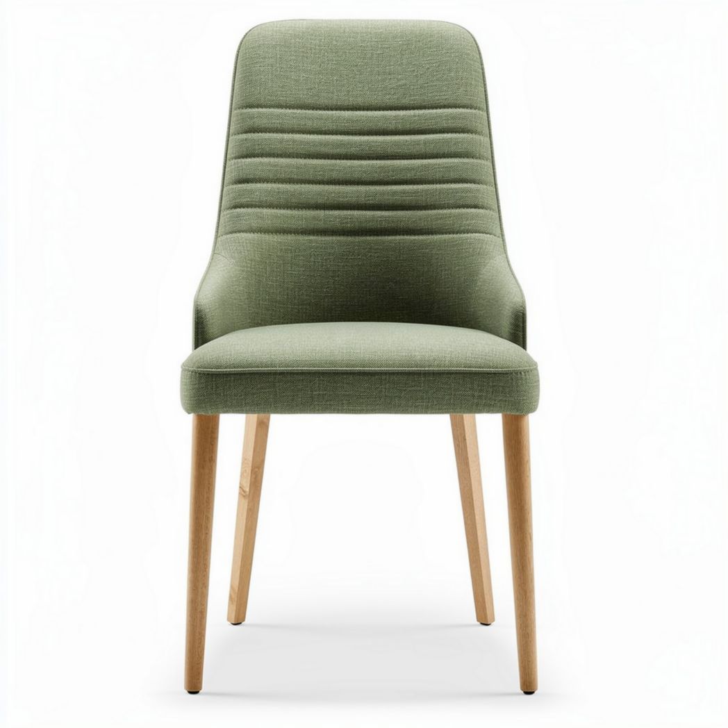 Chaise en tissu vert avec pieds en bois naturel dimensions 45 x 50 x 90cm
