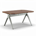 Bureau en bois de noyer et métal blanc 150 x 75 x 75cm avec port USB