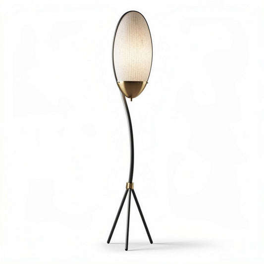 Lampe sur pied en métal noir avec abat-jour ovale en verre blanc 25 x 25 x 150cm