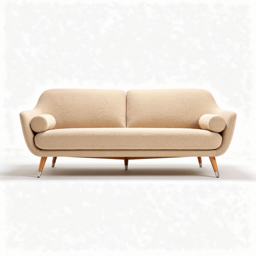 Canapé en tissu beige avec accoudoirs ronds dimensions 180 x 80 x 70cm