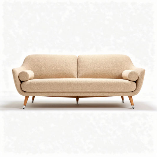 Canapé en tissu beige avec accoudoirs ronds dimensions 180 x 80 x 70cm