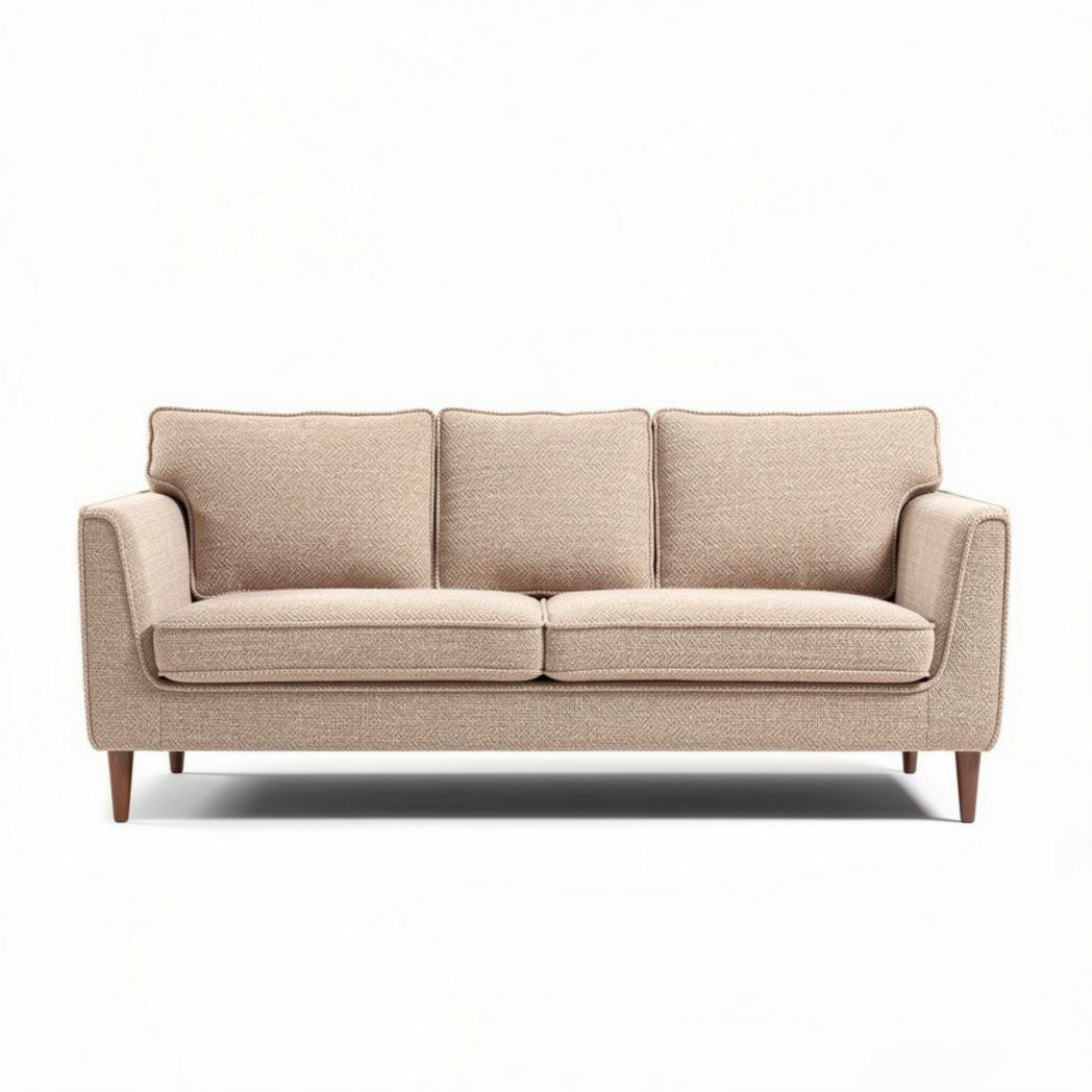 Canapé en tissu beige avec pieds en bois dimensions 200 x 90 x 85cm