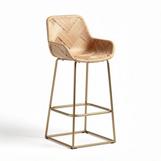 Tabouret de bar en rotin et métal doré 45 x 45 x 100cm naturel