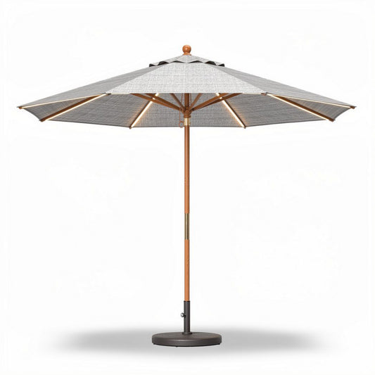 Parasol en aluminium avec toile grise et base solide dimensions 250 x 250 x 300cm