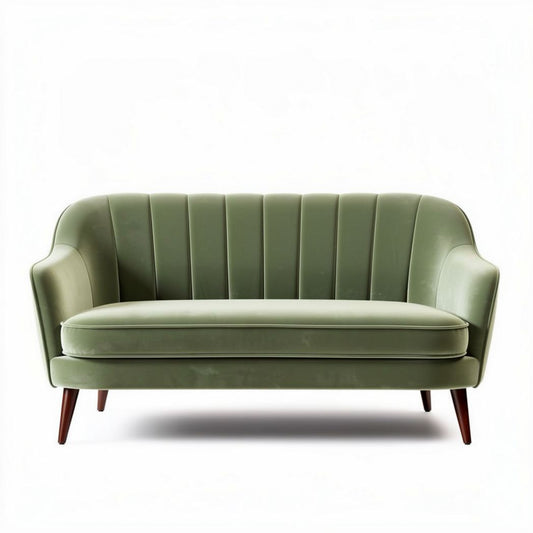 Canapé en velours vert de dimensions 150 x 75 x 75cm avec pieds en bois