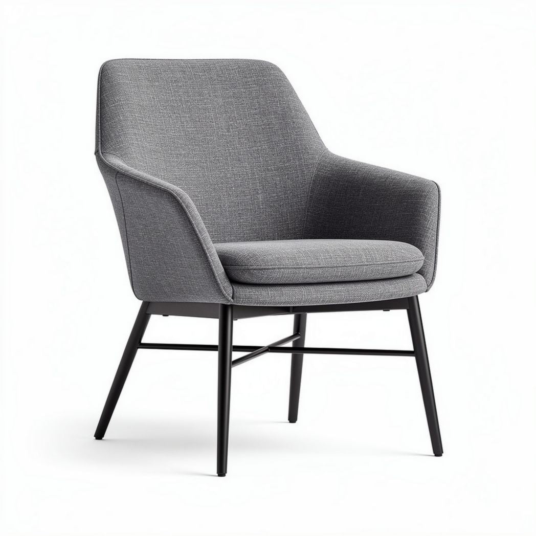 Fauteuil en tissu gris avec structure en métal noir dimensions 70 x 70 x 80cm