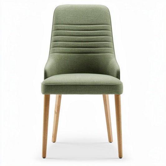 Chaise en tissu vert avec pieds en bois naturel dimensions 45 x 50 x 90cm